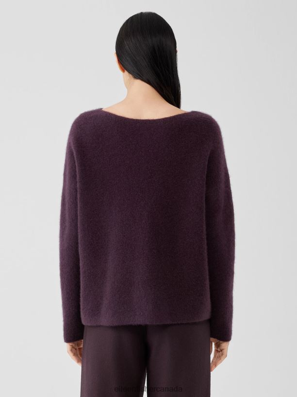 EILEEN FISHER Cashmere Silk Bliss Boatneck Top Boxy Fit Short Length Women CASSIS Clothing 024FN454