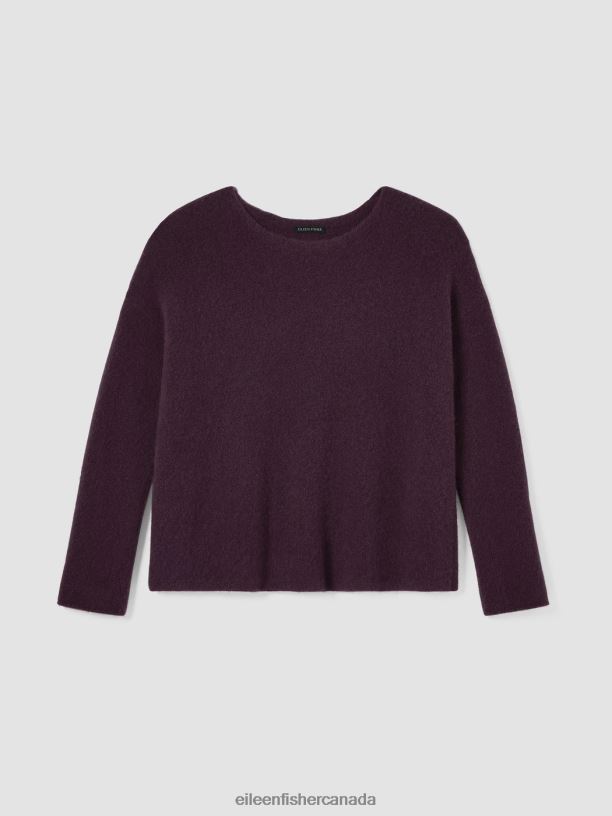 EILEEN FISHER Cashmere Silk Bliss Boatneck Top Boxy Fit Short Length Women CASSIS Clothing 024FN454