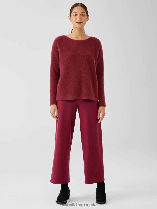 EILEEN FISHER Cashmere Silk Bliss Boatneck Top Boxy Fit Short Length Women DEEP CLARET Clothing 024FN456