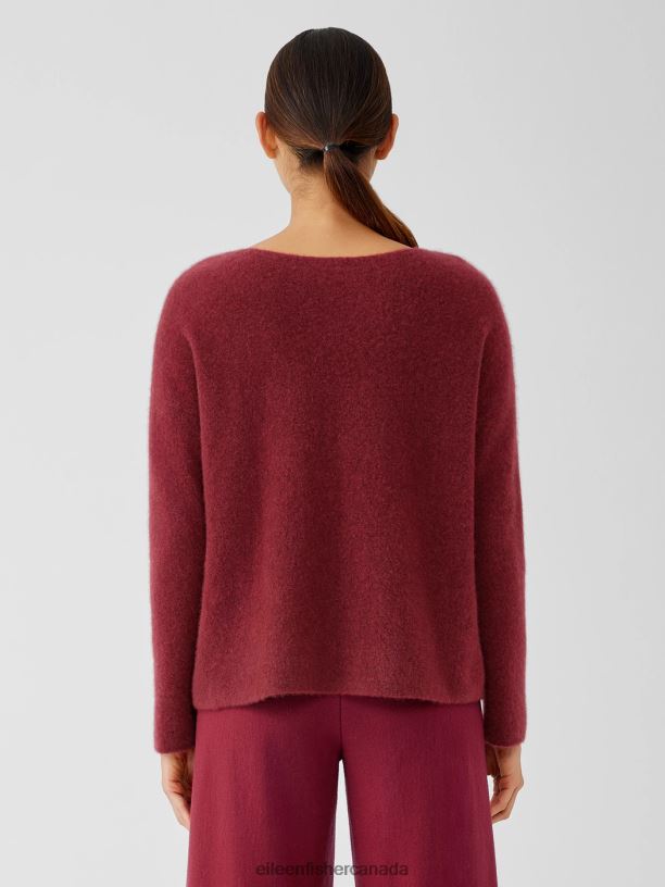 EILEEN FISHER Cashmere Silk Bliss Boatneck Top Boxy Fit Short Length Women DEEP CLARET Clothing 024FN456