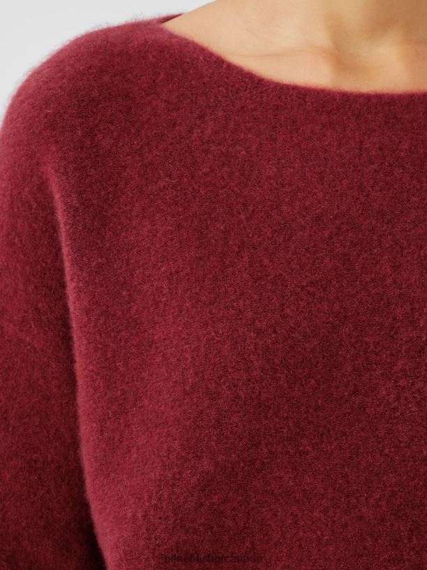 EILEEN FISHER Cashmere Silk Bliss Boatneck Top Boxy Fit Short Length Women DEEP CLARET Clothing 024FN456