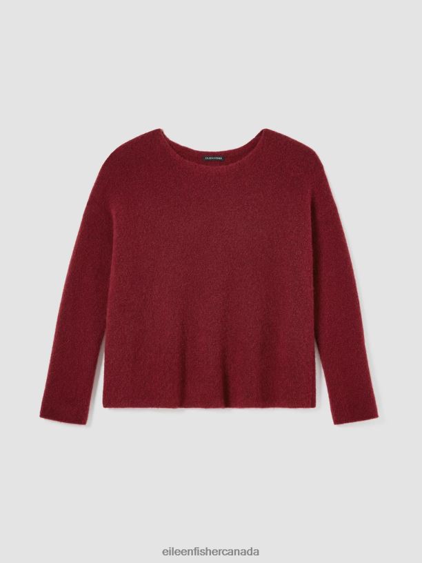 EILEEN FISHER Cashmere Silk Bliss Boatneck Top Boxy Fit Short Length Women DEEP CLARET Clothing 024FN456