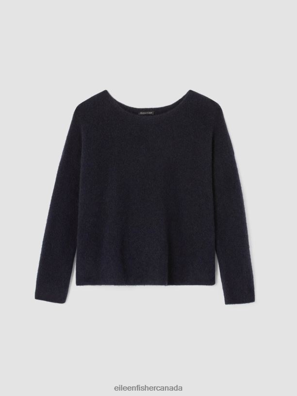 EILEEN FISHER Cashmere Silk Bliss Boatneck Top Boxy Fit Short Length Women NOCTURNE Clothing 024FN455