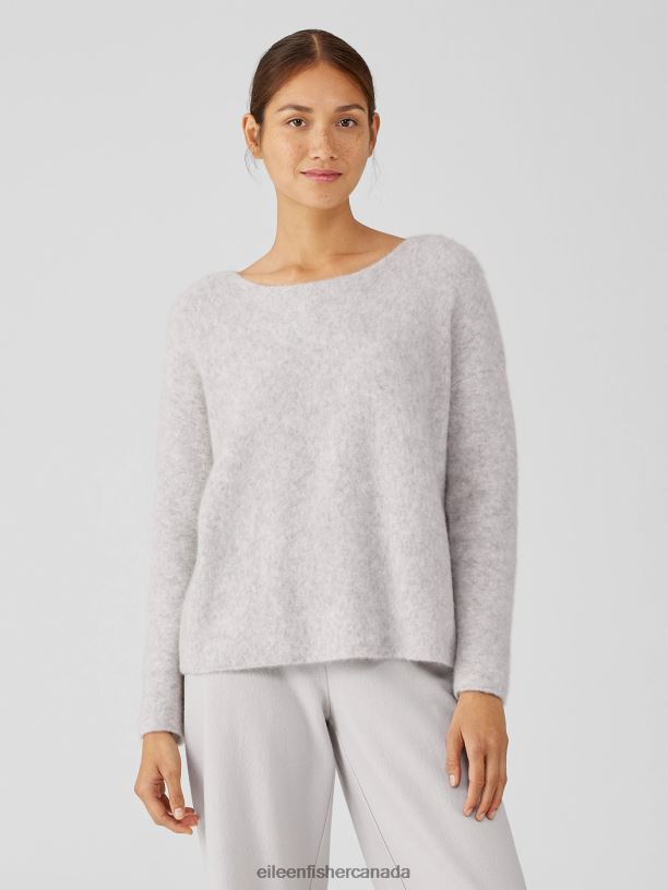 EILEEN FISHER Cashmere Silk Bliss Boatneck Top Boxy Fit Short Length Women PEARL Clothing 024FN453