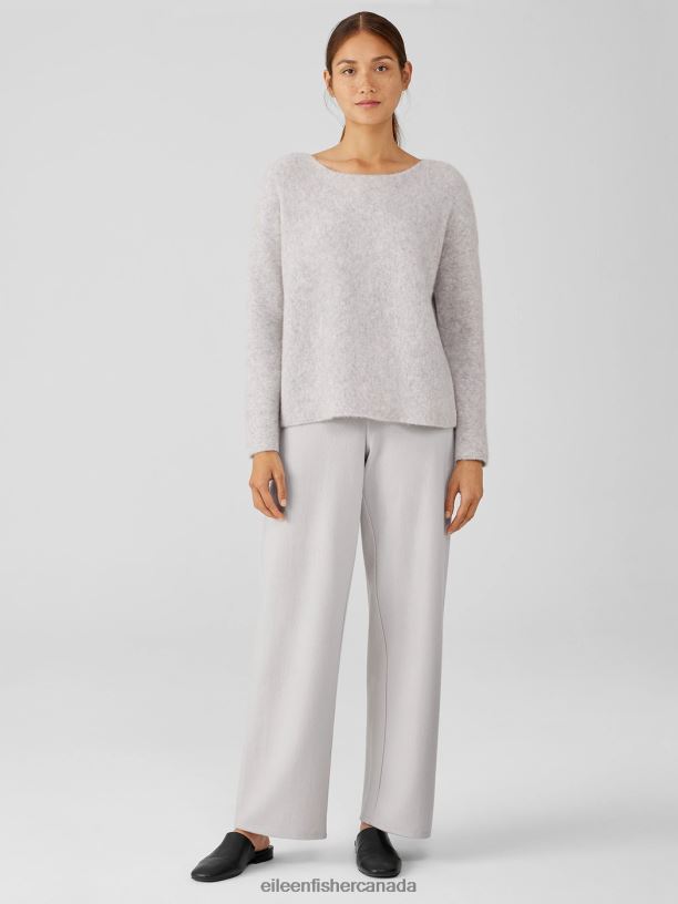 EILEEN FISHER Cashmere Silk Bliss Boatneck Top Boxy Fit Short Length Women PEARL Clothing 024FN453