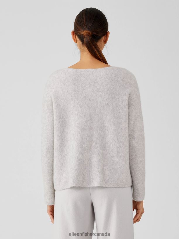 EILEEN FISHER Cashmere Silk Bliss Boatneck Top Boxy Fit Short Length Women PEARL Clothing 024FN453