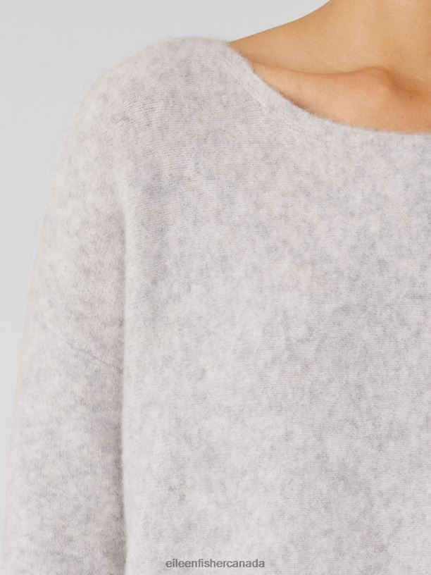 EILEEN FISHER Cashmere Silk Bliss Boatneck Top Boxy Fit Short Length Women PEARL Clothing 024FN453