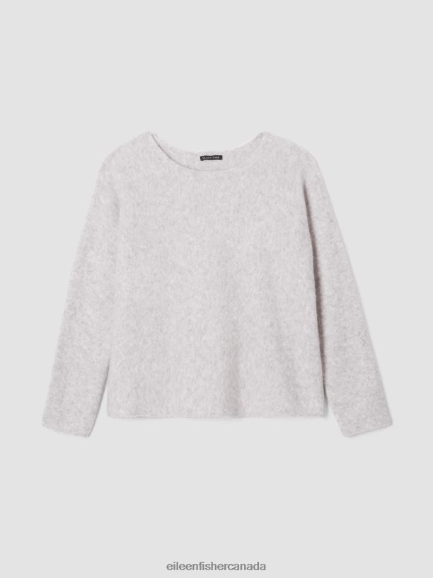 EILEEN FISHER Cashmere Silk Bliss Boatneck Top Boxy Fit Short Length Women PEARL Clothing 024FN453