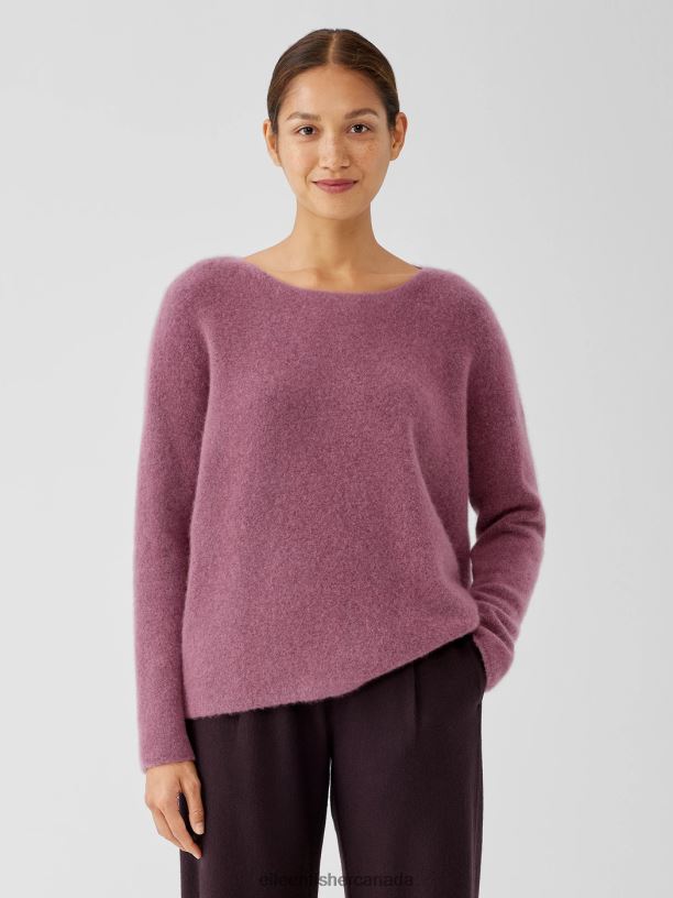 EILEEN FISHER Cashmere Silk Bliss Boatneck Top Boxy Fit Short Length Women TEA ROSE Clothing 024FN457