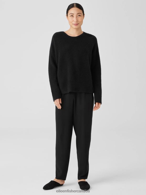 EILEEN FISHER Cashmere Silk Bliss Crew Neck Top Boxy Fit Short Length Women BLACK Clothing 024FN476