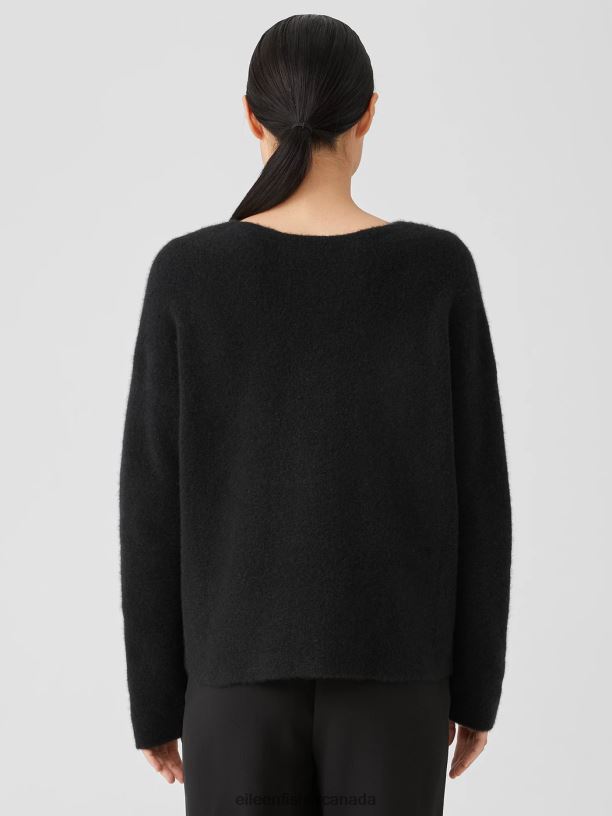 EILEEN FISHER Cashmere Silk Bliss Crew Neck Top Boxy Fit Short Length Women BLACK Clothing 024FN476