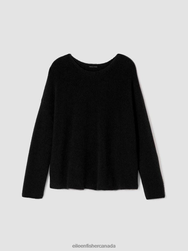 EILEEN FISHER Cashmere Silk Bliss Crew Neck Top Boxy Fit Short Length Women BLACK Clothing 024FN476