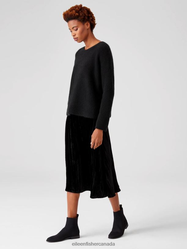 EILEEN FISHER Cashmere Silk Bliss Crew Neck Top Boxy Fit Short Length Women BLACK Clothing 024FN481