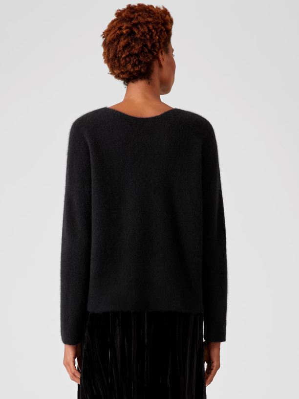 EILEEN FISHER Cashmere Silk Bliss Crew Neck Top Boxy Fit Short Length Women BLACK Clothing 024FN481