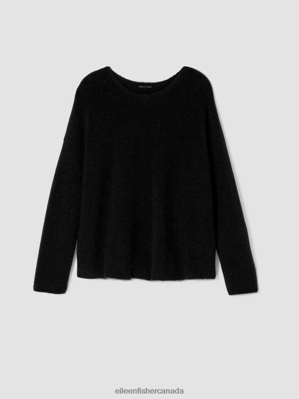 EILEEN FISHER Cashmere Silk Bliss Crew Neck Top Boxy Fit Short Length Women BLACK Clothing 024FN481