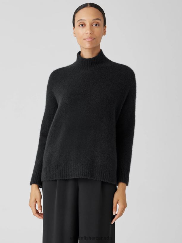EILEEN FISHER Cashmere Silk Bliss Turtleneck Box-Top Boxy Fit Basic Length Women BLACK Clothing 024FN447