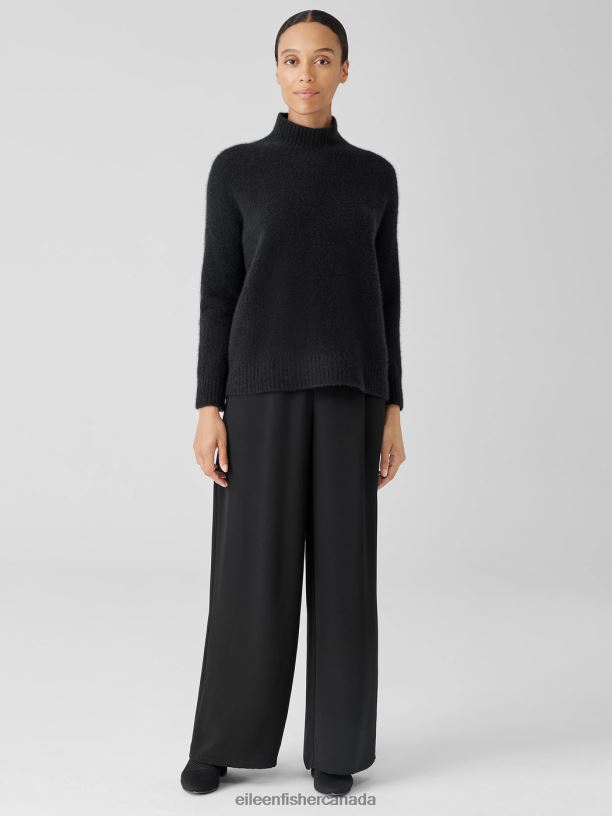 EILEEN FISHER Cashmere Silk Bliss Turtleneck Box-Top Boxy Fit Basic Length Women BLACK Clothing 024FN447