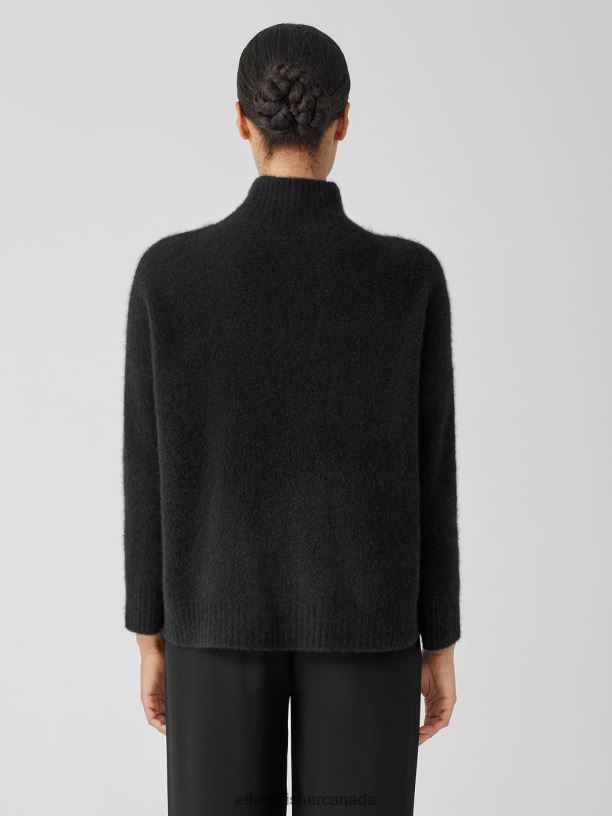 EILEEN FISHER Cashmere Silk Bliss Turtleneck Box-Top Boxy Fit Basic Length Women BLACK Clothing 024FN447