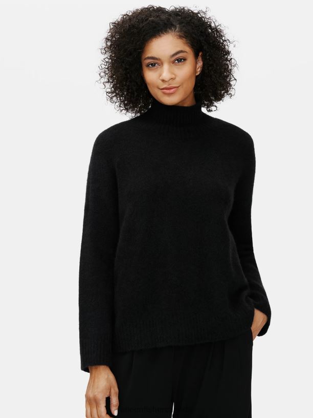 EILEEN FISHER Cashmere Silk Bliss Turtleneck Box-Top Boxy Fit Basic Length Women BLACK Clothing 024FN468