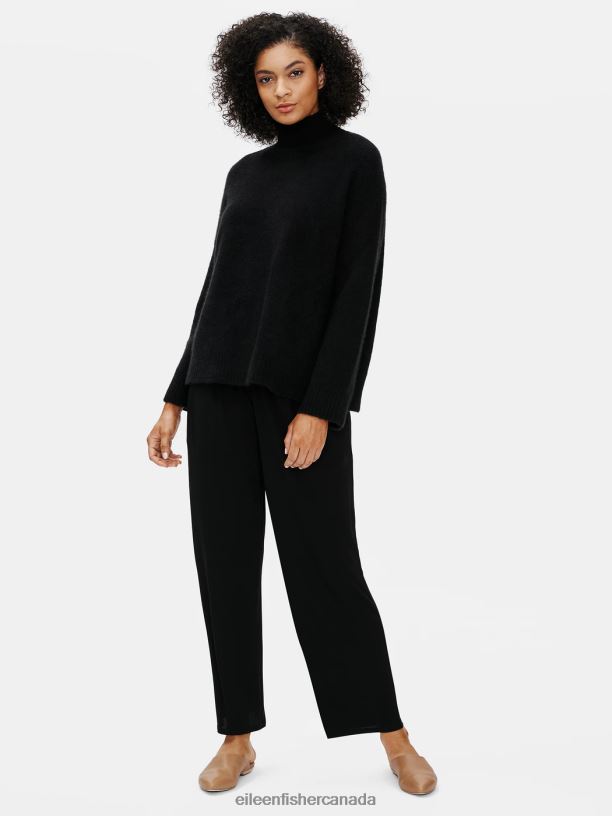 EILEEN FISHER Cashmere Silk Bliss Turtleneck Box-Top Boxy Fit Basic Length Women BLACK Clothing 024FN468