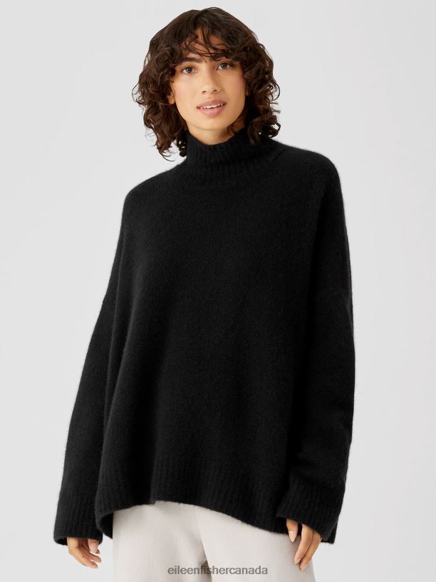 EILEEN FISHER Cashmere Silk Bliss Turtleneck Box-Top Boxy Fit Basic Length Women BLACK Clothing 024FN479