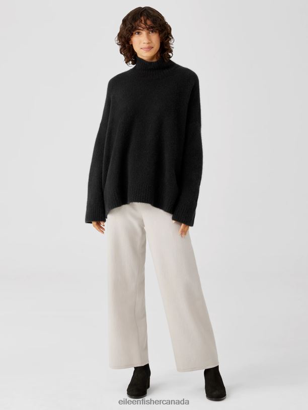 EILEEN FISHER Cashmere Silk Bliss Turtleneck Box-Top Boxy Fit Basic Length Women BLACK Clothing 024FN479