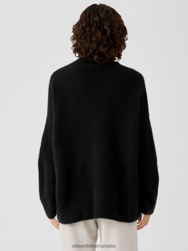 EILEEN FISHER Cashmere Silk Bliss Turtleneck Box-Top Boxy Fit Basic Length Women BLACK Clothing 024FN479