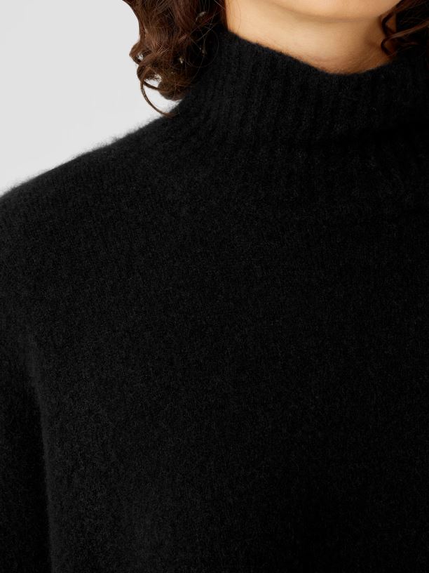 EILEEN FISHER Cashmere Silk Bliss Turtleneck Box-Top Boxy Fit Basic Length Women BLACK Clothing 024FN479