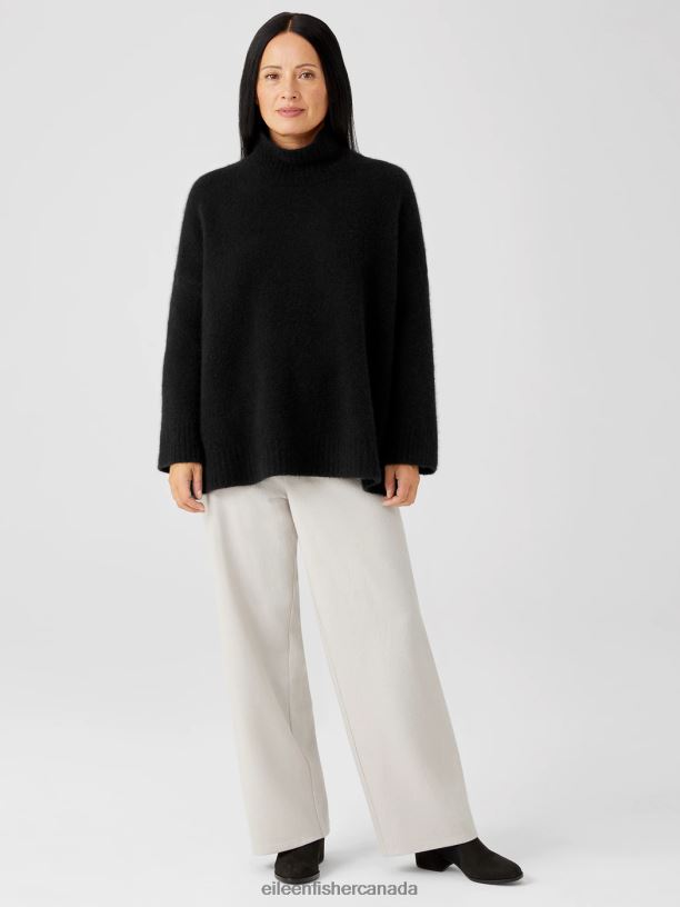 EILEEN FISHER Cashmere Silk Bliss Turtleneck Box-Top Boxy Fit Basic Length Women BLACK Clothing 024FN479