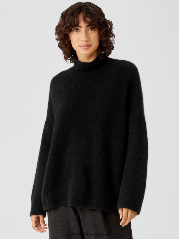 EILEEN FISHER Cashmere Silk Bliss Turtleneck Box-Top Boxy Fit Basic Length Women BLACK Clothing 024FN486