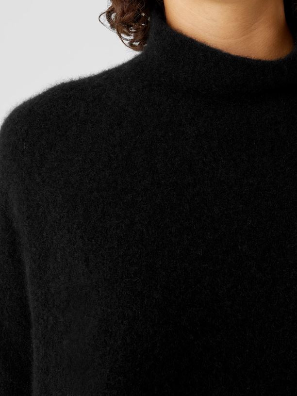 EILEEN FISHER Cashmere Silk Bliss Turtleneck Box-Top Boxy Fit Basic Length Women BLACK Clothing 024FN486