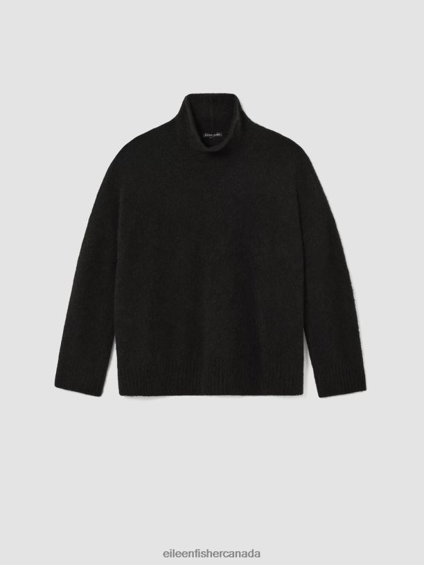 EILEEN FISHER Cashmere Silk Bliss Turtleneck Box-Top Boxy Fit Basic Length Women BLACK Clothing 024FN486