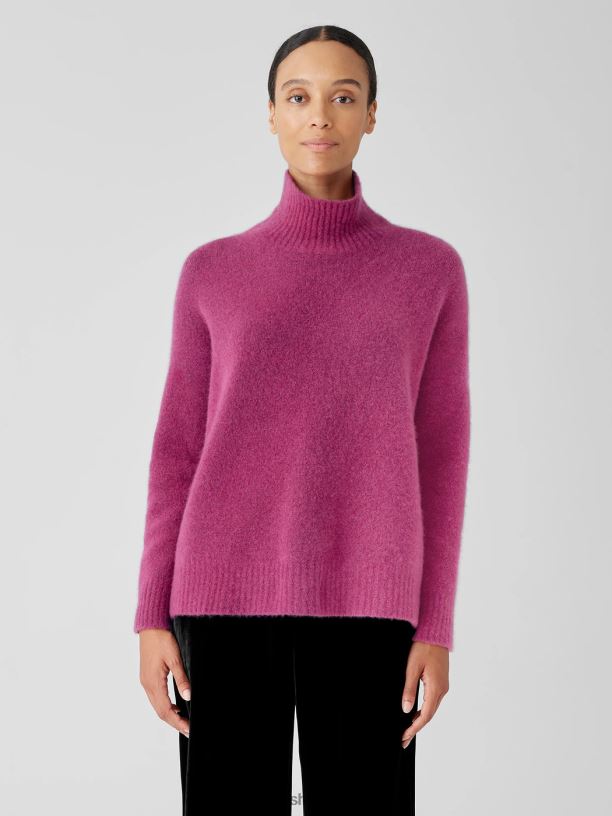 EILEEN FISHER Cashmere Silk Bliss Turtleneck Box-Top Boxy Fit Basic Length Women MAGENTA Clothing 024FN451