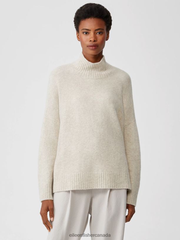 EILEEN FISHER Cashmere Silk Bliss Turtleneck Box-Top Boxy Fit Basic Length Women MAPLE OAT Clothing 024FN480