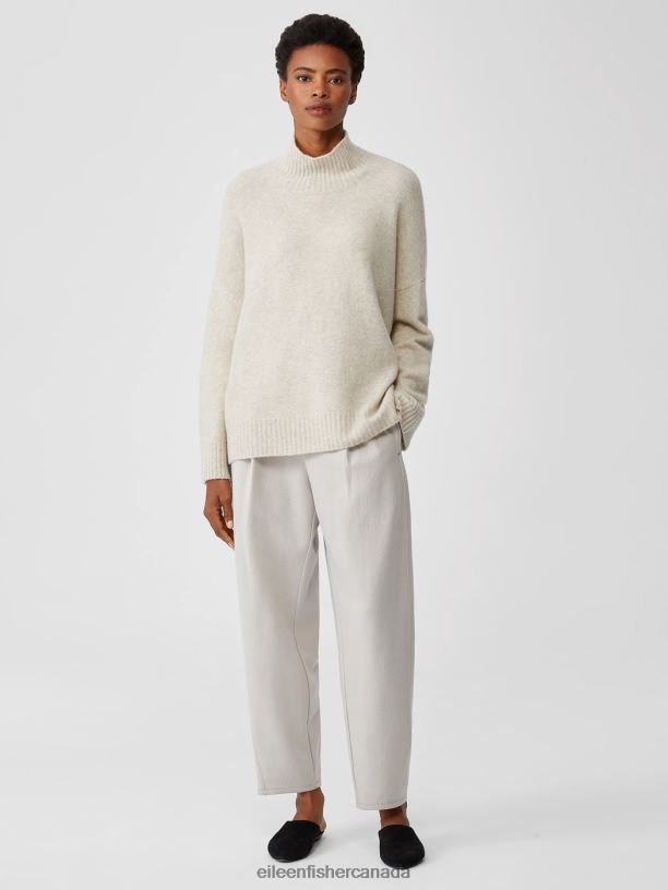 EILEEN FISHER Cashmere Silk Bliss Turtleneck Box-Top Boxy Fit Basic Length Women MAPLE OAT Clothing 024FN480