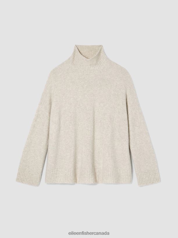 EILEEN FISHER Cashmere Silk Bliss Turtleneck Box-Top Boxy Fit Basic Length Women MAPLE OAT Clothing 024FN480