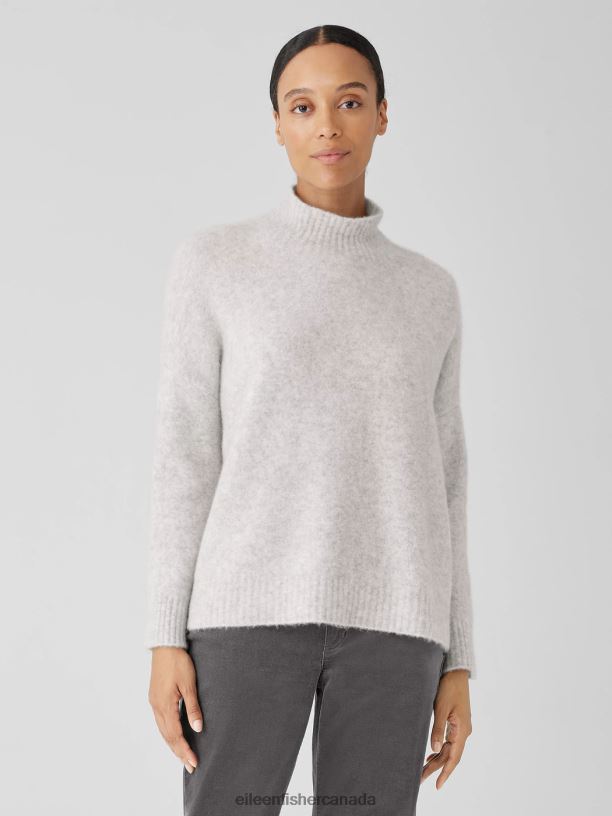 EILEEN FISHER Cashmere Silk Bliss Turtleneck Box-Top Boxy Fit Basic Length Women PEARL Clothing 024FN448