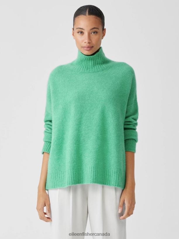 EILEEN FISHER Cashmere Silk Bliss Turtleneck Box-Top Boxy Fit Basic Length Women SEAGLASS Clothing 024FN449
