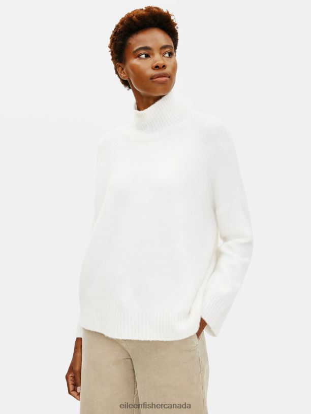 EILEEN FISHER Cashmere Silk Bliss Turtleneck Box-Top Boxy Fit Basic Length Women SOFTWHITE Clothing 024FN469