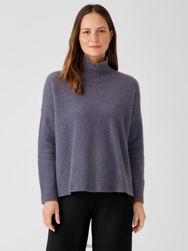 EILEEN FISHER Cashmere Silk Bliss Turtleneck Box-Top Boxy Fit Basic Length Women TWILIGHT Clothing 024FN450