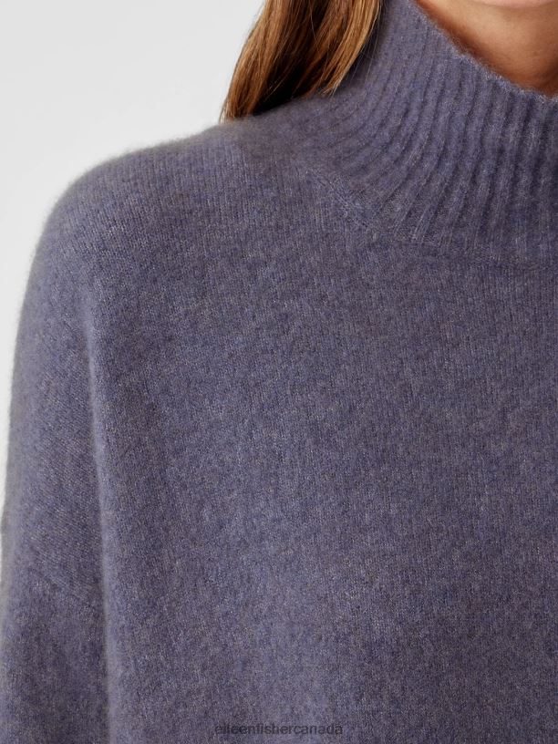 EILEEN FISHER Cashmere Silk Bliss Turtleneck Box-Top Boxy Fit Basic Length Women TWILIGHT Clothing 024FN450