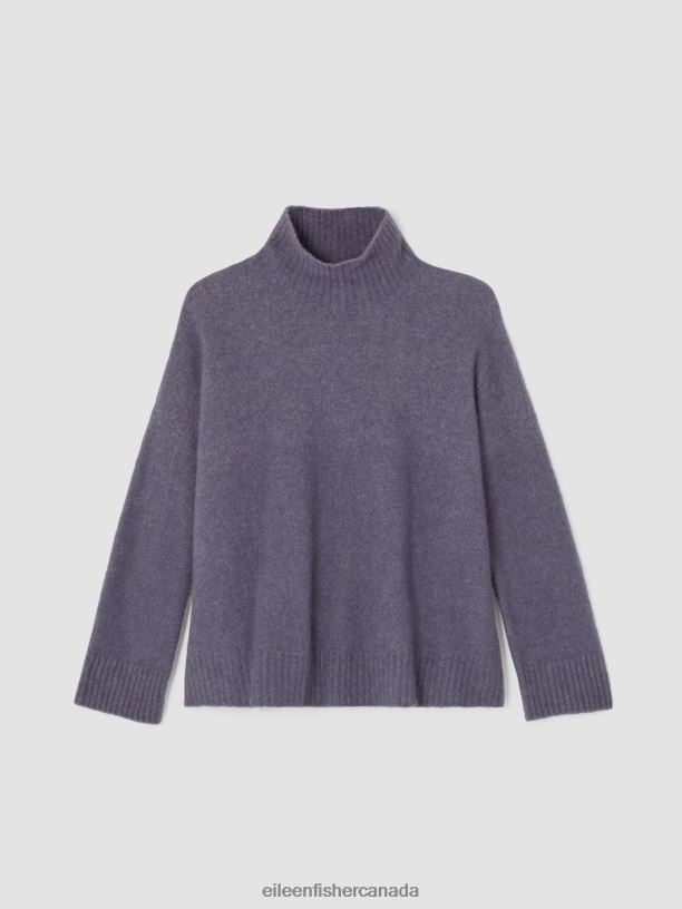 EILEEN FISHER Cashmere Silk Bliss Turtleneck Box-Top Boxy Fit Basic Length Women TWILIGHT Clothing 024FN450