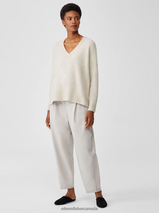 EILEEN FISHER Cashmere Silk Bliss V-Neck Top Boxy Fit Basic Length Women MAPLE OAT Clothing 024FN490