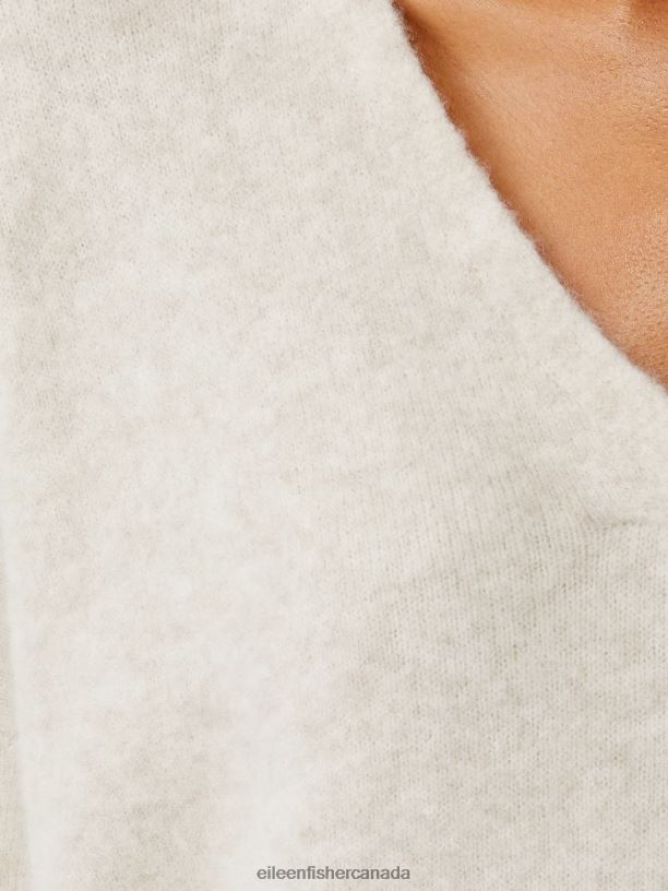 EILEEN FISHER Cashmere Silk Bliss V-Neck Top Boxy Fit Basic Length Women MAPLE OAT Clothing 024FN490