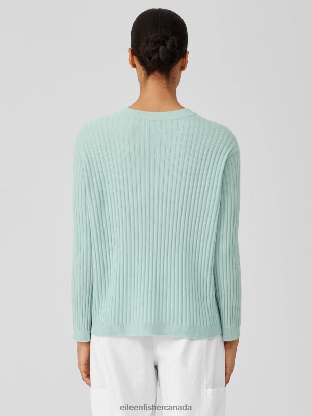 EILEEN FISHER Italian Cashmere Crew Neck Top Boxy Fit Basic Length Women ABSINTHE Clothing 024FN426