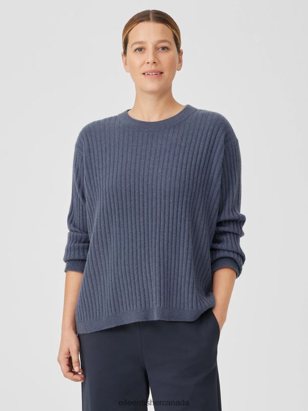 EILEEN FISHER Italian Cashmere Crew Neck Top Boxy Fit Basic Length Women BLACK Clothing 024FN421