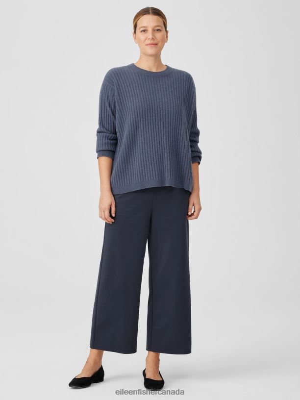 EILEEN FISHER Italian Cashmere Crew Neck Top Boxy Fit Basic Length Women BLACK Clothing 024FN421