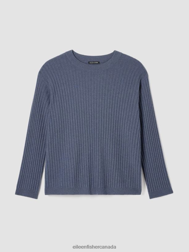 EILEEN FISHER Italian Cashmere Crew Neck Top Boxy Fit Basic Length Women BLACK Clothing 024FN421