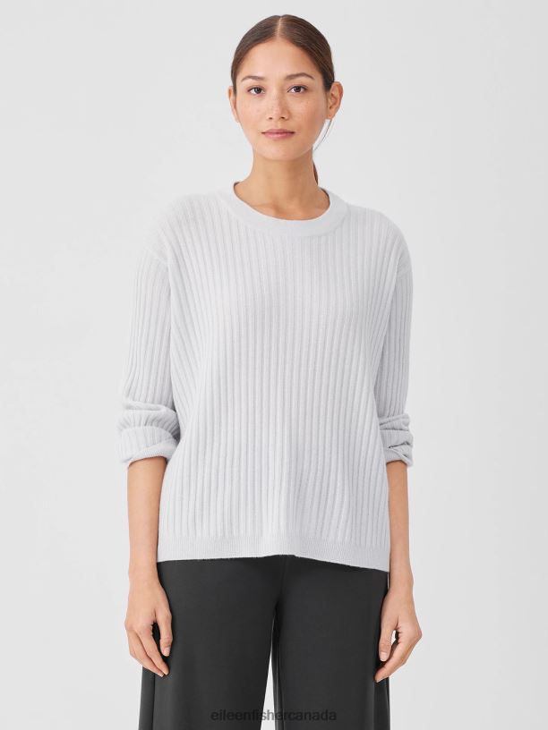 EILEEN FISHER Italian Cashmere Crew Neck Top Boxy Fit Basic Length Women PEARL Clothing 024FN423