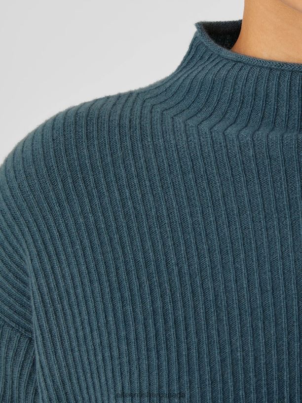 EILEEN FISHER Italian Cashmere Funnel Neck Top Boxy Fit Basic Length Women EUCALYPTUS Clothing 024FN465